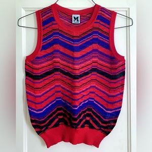 M Missoni Red/Purple/Pink/Black Viscose Chevron Knit Tank Sz 38 IT/2 US